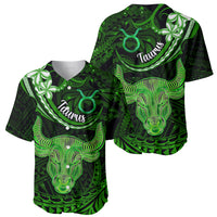 Polynesian Pride Taurus Zodiac Baseball Jersey Astrological Sign Tribal Plumeria Green Galaxy - Wonder Print Shop