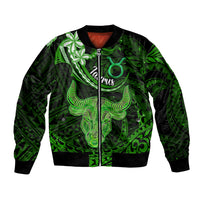 Polynesian Pride Taurus Zodiac Bomber Jacket Astrological Sign Tribal Plumeria Green Galaxy - Wonder Print Shop