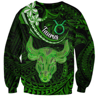 Polynesian Pride Taurus Zodiac Sweatshirt Astrological Sign Tribal Plumeria Green Galaxy - Wonder Print Shop