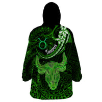 Polynesian Pride Taurus Zodiac Wearable Blanket Hoodie Astrological Sign Tribal Plumeria Green Galaxy - Wonder Print Shop