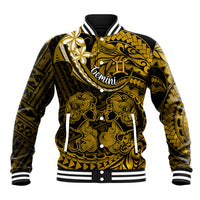 Polynesian Pride Gemini Zodiac Baseball Jacket Astrological Sign Tribal Plumeria Gold Galaxy - Wonder Print Shop