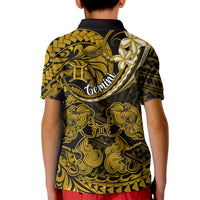Polynesian Pride Gemini Zodiac Kid Polo Shirt Astrological Sign Tribal Plumeria Gold Galaxy - Wonder Print Shop
