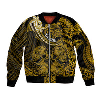 Polynesian Pride Gemini Zodiac Sleeve Zip Bomber Jacket Astrological Sign Tribal Plumeria Gold Galaxy - Wonder Print Shop