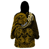 Polynesian Pride Gemini Zodiac Wearable Blanket Hoodie Astrological Sign Tribal Plumeria Gold Galaxy - Wonder Print Shop