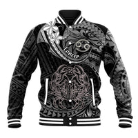 Polynesian Pride Cancer Zodiac Baseball Jacket Astrological Sign Tribal Plumeria Grey Galaxy - Wonder Print Shop