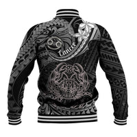 Polynesian Pride Cancer Zodiac Baseball Jacket Astrological Sign Tribal Plumeria Grey Galaxy - Wonder Print Shop