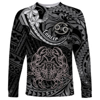 Polynesian Pride Cancer Zodiac Long Sleeve Shirt Astrological Sign Tribal Plumeria Grey Galaxy - Wonder Print Shop