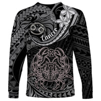 Polynesian Pride Cancer Zodiac Long Sleeve Shirt Astrological Sign Tribal Plumeria Grey Galaxy - Wonder Print Shop