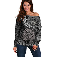 Polynesian Pride Cancer Zodiac Off Shoulder Sweater Astrological Sign Tribal Plumeria Grey Galaxy - Wonder Print Shop