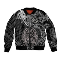 Polynesian Pride Cancer Zodiac Sleeve Zip Bomber Jacket Astrological Sign Tribal Plumeria Grey Galaxy - Wonder Print Shop
