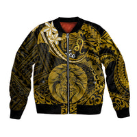 Polynesian Pride Leo Zodiac Bomber Jacket Astrological Sign Tribal Plumeria Gold Galaxy - Wonder Print Shop