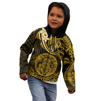 Polynesian Pride Leo Zodiac Kid Hoodie Astrological Sign Tribal Plumeria Gold Galaxy - Wonder Print Shop