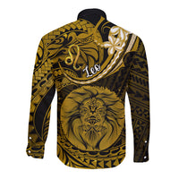 Polynesian Pride Leo Zodiac Long Sleeve Button Shirt Astrological Sign Tribal Plumeria Gold Galaxy - Wonder Print Shop