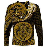 Polynesian Pride Leo Zodiac Long Sleeve Shirt Astrological Sign Tribal Plumeria Gold Galaxy - Wonder Print Shop