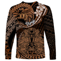 Polynesian Pride Virgo Zodiac Long Sleeve Shirt Astrological Sign Tribal Plumeria Brown Galaxy - Wonder Print Shop