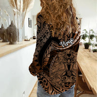 Polynesian Pride Virgo Zodiac Women Casual Shirt Astrological Sign Tribal Plumeria Brown Galaxy - Wonder Print Shop