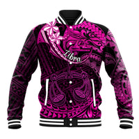 Polynesian Pride Libra Zodiac Baseball Jacket Astrological Sign Tribal Plumeria Pink Galaxy - Wonder Print Shop