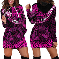 Polynesian Pride Libra Zodiac Hoodie Dress Astrological Sign Tribal Plumeria Pink Galaxy - Wonder Print Shop