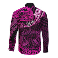 Polynesian Pride Libra Zodiac Long Sleeve Button Shirt Astrological Sign Tribal Plumeria Pink Galaxy - Wonder Print Shop