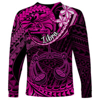 Polynesian Pride Libra Zodiac Long Sleeve Shirt Astrological Sign Tribal Plumeria Pink Galaxy - Wonder Print Shop