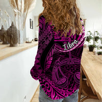 Polynesian Pride Libra Zodiac Women Casual Shirt Astrological Sign Tribal Plumeria Pink Galaxy - Wonder Print Shop