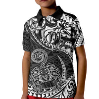 Polynesian Pride Scorpio Zodiac Kid Polo Shirt Astrological Sign Tribal Plumeria Black - Wonder Print Shop