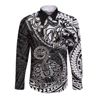 Polynesian Pride Scorpio Zodiac Long Sleeve Button Shirt Astrological Sign Tribal Plumeria Black - Wonder Print Shop