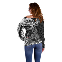 Polynesian Pride Scorpio Zodiac Off Shoulder Sweater Astrological Sign Tribal Plumeria Black - Wonder Print Shop