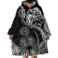 Polynesian Pride Scorpio Zodiac Wearable Blanket Hoodie Astrological Sign Tribal Plumeria Black - Wonder Print Shop