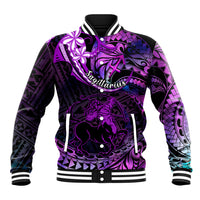 Polynesian Pride Sagittarius Zodiac Baseball Jacket Astrological Sign Tribal Plumeria Purple Galaxy - Wonder Print Shop