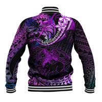 Polynesian Pride Sagittarius Zodiac Baseball Jacket Astrological Sign Tribal Plumeria Purple Galaxy - Wonder Print Shop