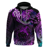 Polynesian Pride Sagittarius Zodiac Hoodie Astrological Sign Tribal Plumeria Purple Galaxy - Wonder Print Shop