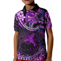 Polynesian Pride Sagittarius Zodiac Kid Polo Shirt Astrological Sign Tribal Plumeria Purple Galaxy - Wonder Print Shop