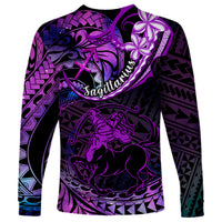 Polynesian Pride Sagittarius Zodiac Long Sleeve Shirt Astrological Sign Tribal Plumeria Purple Galaxy - Wonder Print Shop