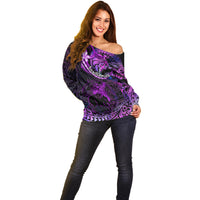 Polynesian Pride Sagittarius Zodiac Off Shoulder Sweater Astrological Sign Tribal Plumeria Purple Galaxy - Wonder Print Shop
