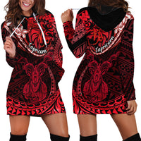 Polynesian Pride Capricorn Zodiac Hoodie Dress Astrological Sign Tribal Plumeria Red Galaxy - Wonder Print Shop