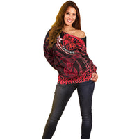 Polynesian Pride Capricorn Zodiac Off Shoulder Sweater Astrological Sign Tribal Plumeria Red Galaxy - Wonder Print Shop