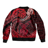 Polynesian Pride Capricorn Zodiac Sleeve Zip Bomber Jacket Astrological Sign Tribal Plumeria Red Galaxy - Wonder Print Shop
