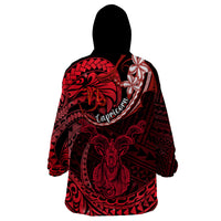 Polynesian Pride Capricorn Zodiac Wearable Blanket Hoodie Astrological Sign Tribal Plumeria Red Galaxy - Wonder Print Shop