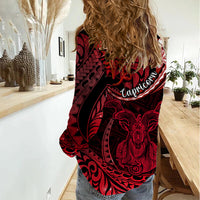 Polynesian Pride Capricorn Zodiac Women Casual Shirt Astrological Sign Tribal Plumeria Red Galaxy - Wonder Print Shop