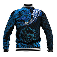 Polynesian Pride Aquarius Zodiac Baseball Jacket Astrological Sign Tribal Plumeria Blue Galaxy - Wonder Print Shop