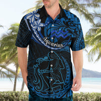 Polynesian Pride Aquarius Zodiac Hawaiian Shirt Astrological Sign Tribal Plumeria Blue Galaxy - Wonder Print Shop