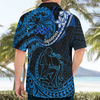 Polynesian Pride Aquarius Zodiac Hawaiian Shirt Astrological Sign Tribal Plumeria Blue Galaxy - Wonder Print Shop