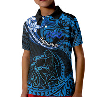 Polynesian Pride Aquarius Zodiac Kid Polo Shirt Astrological Sign Tribal Plumeria Blue Galaxy - Wonder Print Shop