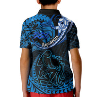 Polynesian Pride Aquarius Zodiac Kid Polo Shirt Astrological Sign Tribal Plumeria Blue Galaxy - Wonder Print Shop