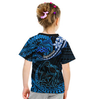 Polynesian Pride Aquarius Zodiac Kid T Shirt Astrological Sign Tribal Plumeria Blue Galaxy - Wonder Print Shop