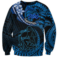Polynesian Pride Aquarius Zodiac Sweatshirt Astrological Sign Tribal Plumeria Blue Galaxy - Wonder Print Shop