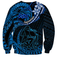 Polynesian Pride Aquarius Zodiac Sweatshirt Astrological Sign Tribal Plumeria Blue Galaxy - Wonder Print Shop