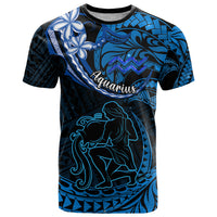 Polynesian Pride Aquarius Zodiac T Shirt Astrological Sign Tribal Plumeria Blue Galaxy - Wonder Print Shop