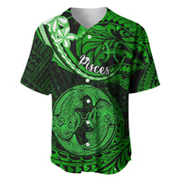 Polynesian Pride Pisces Zodiac Baseball Jersey Astrological Sign Tribal Plumeria Green Galaxy - Wonder Print Shop